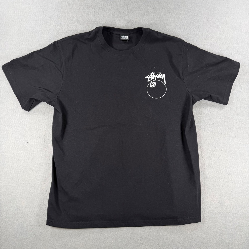 Stussy 8 Ball Graphic T-Shirt Mens Medium Black Short Sleeve Cotton Tee NEW